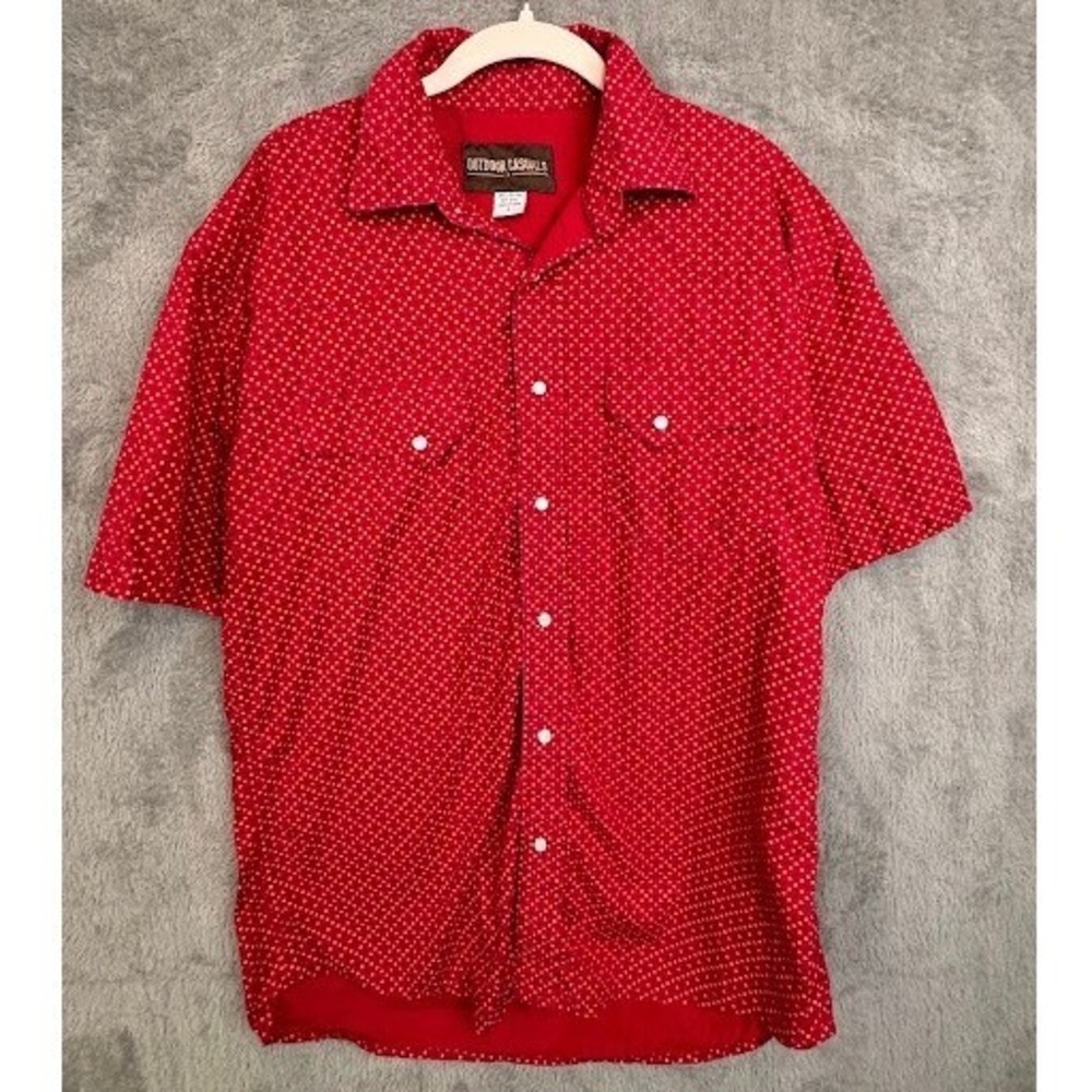 Outdoor Casuals Mens Red Western Snap‎ Button Short Sleeve Cotton Shirt Large